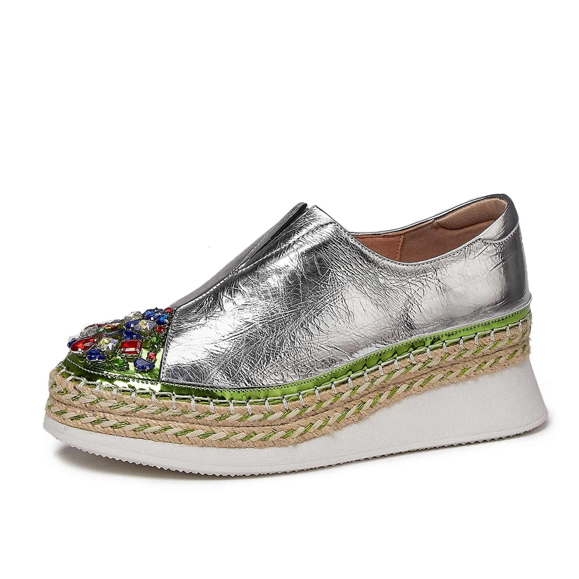 hot bling crystal genuine leather round toe high heels thick bottom slip on loafers women cozy vulcanized shoes