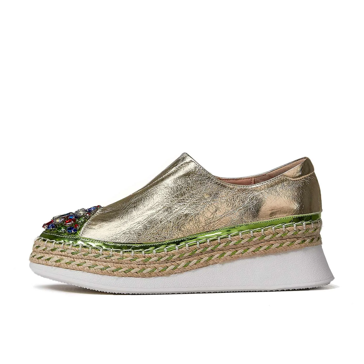 hot bling crystal genuine leather round toe high heels thick bottom slip on loafers women cozy vulcanized shoes