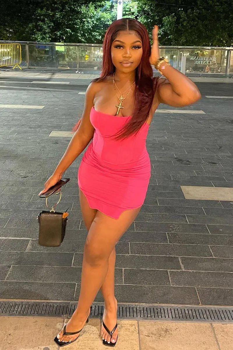 Hot Pink Strapless Boned Corset Mini Dress - Amber