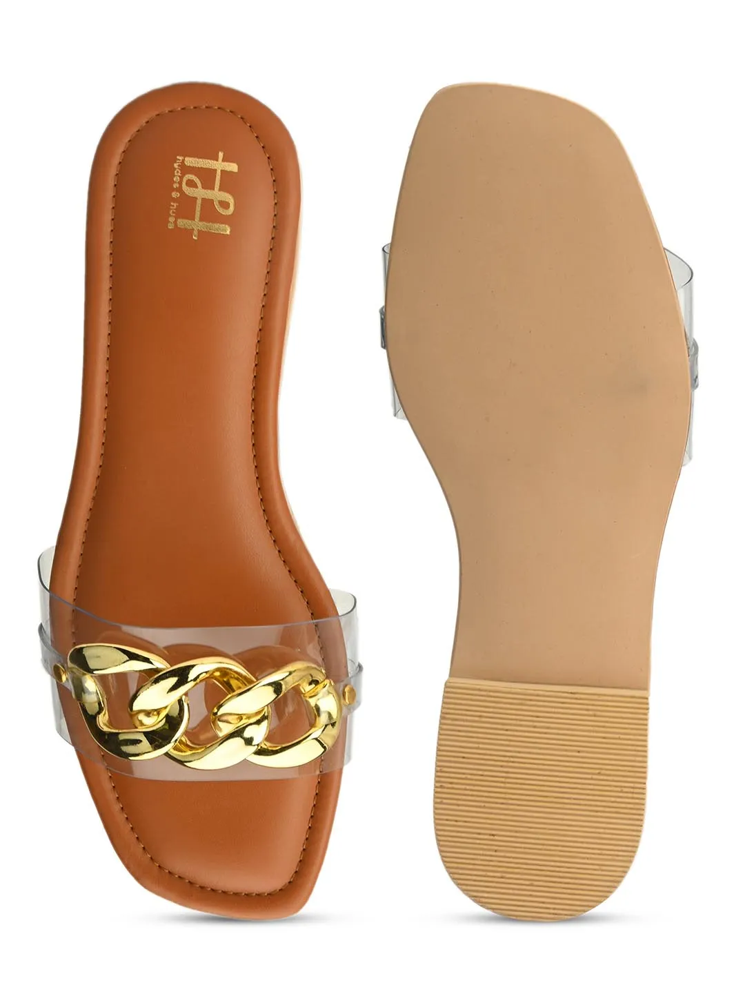 Hydes N Hues Women Transparent  Tan Solid Open Toe Flats