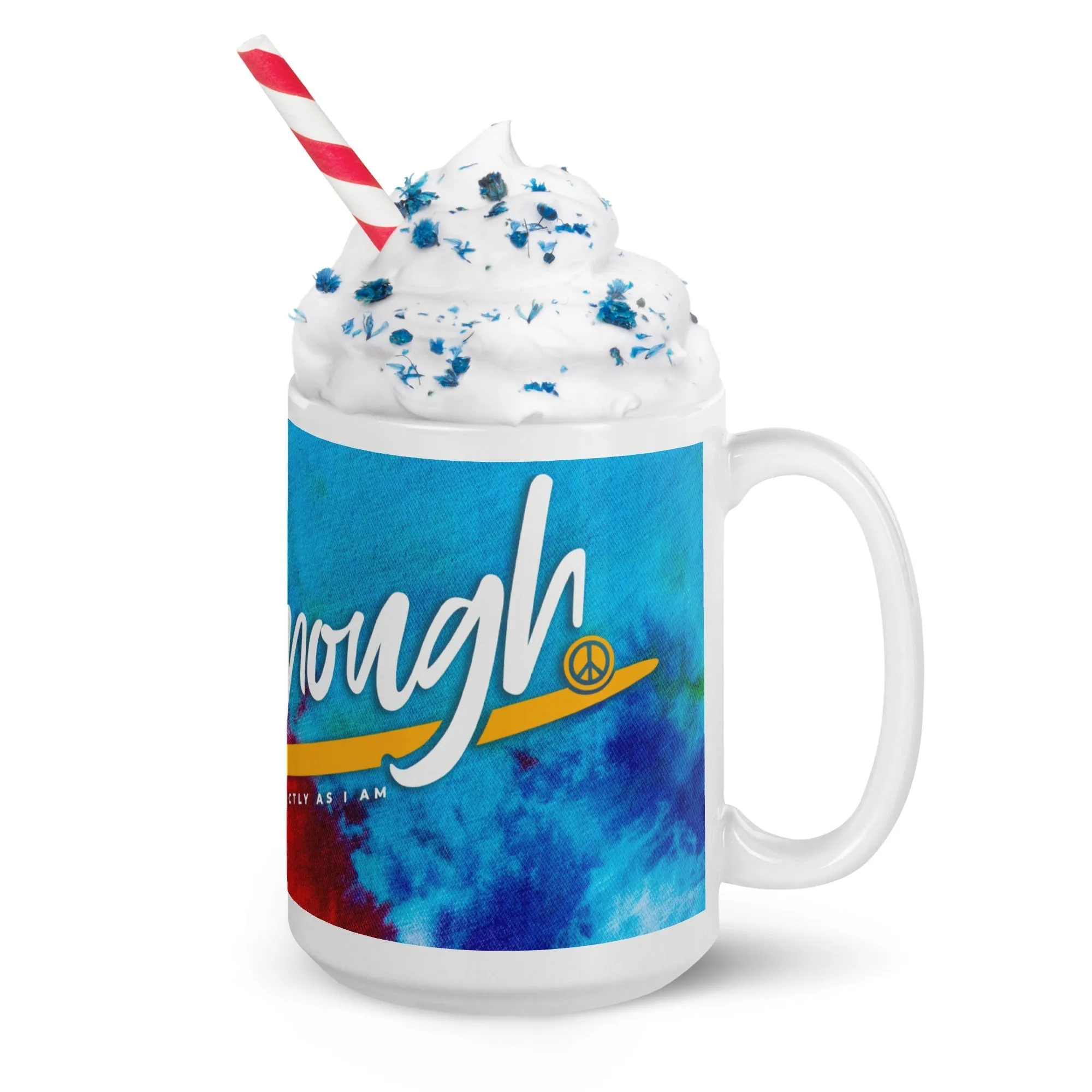 I AM ENOUGH TIE DYE 15oz Large Inspirational Message Retro Ceramic Mug