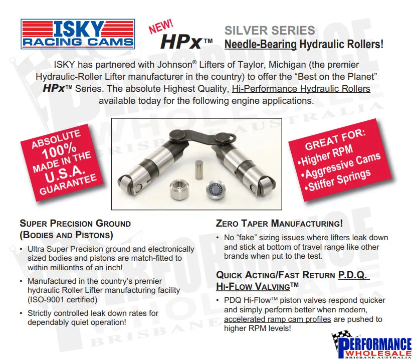 Isky HPx™ Silver Series Needle Bearing Hydraulic Roller Lifters Suit Small Block Chevy V8
