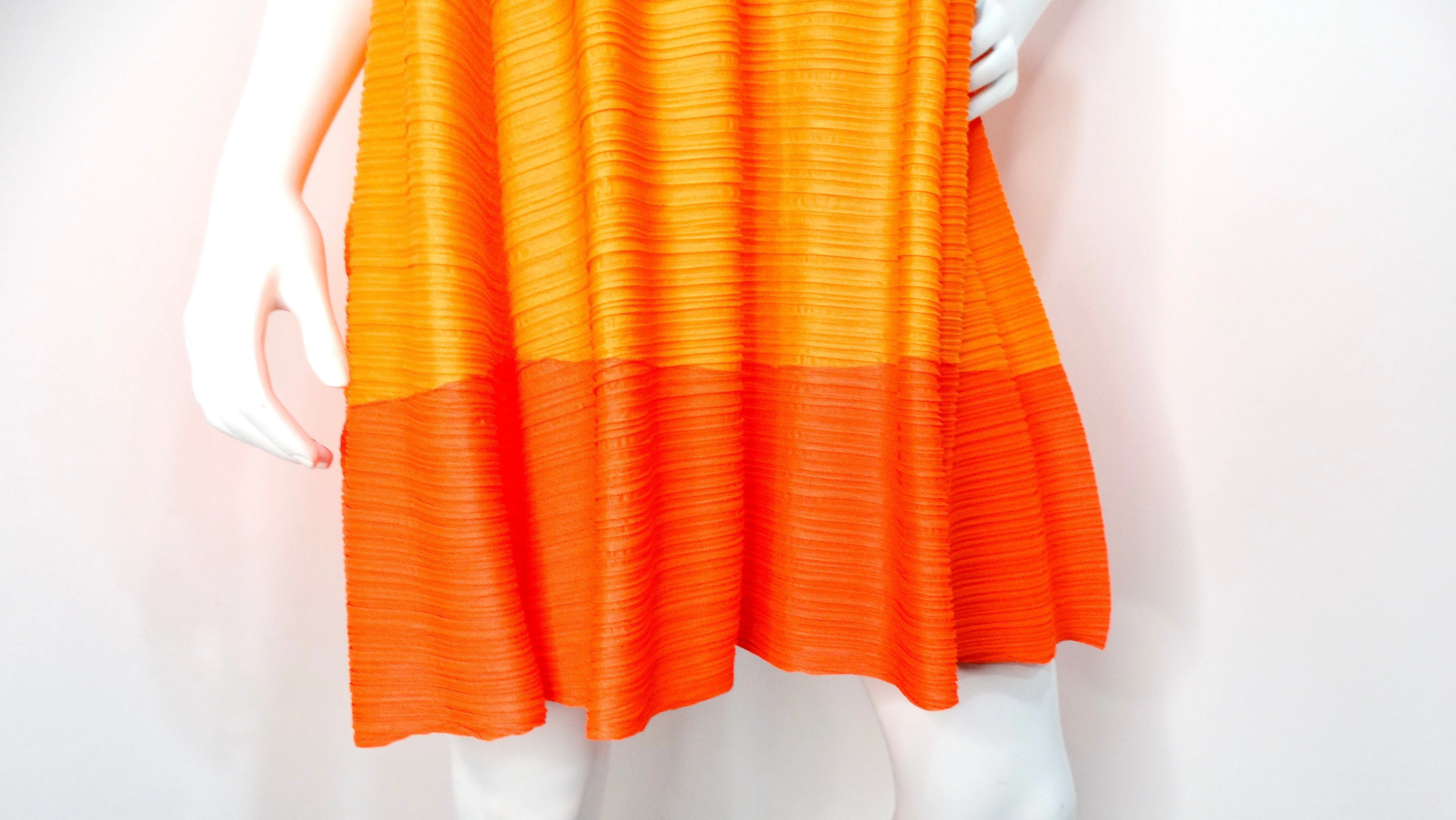 Issey Miyake 1990s Pleats Please Sunset Color-Block Babydoll Dress