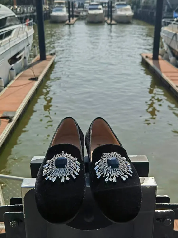 Italian big-name customized models, big crystal circle diamonds, one-pedal lazy shoes, loafers, suitable for dinner dress