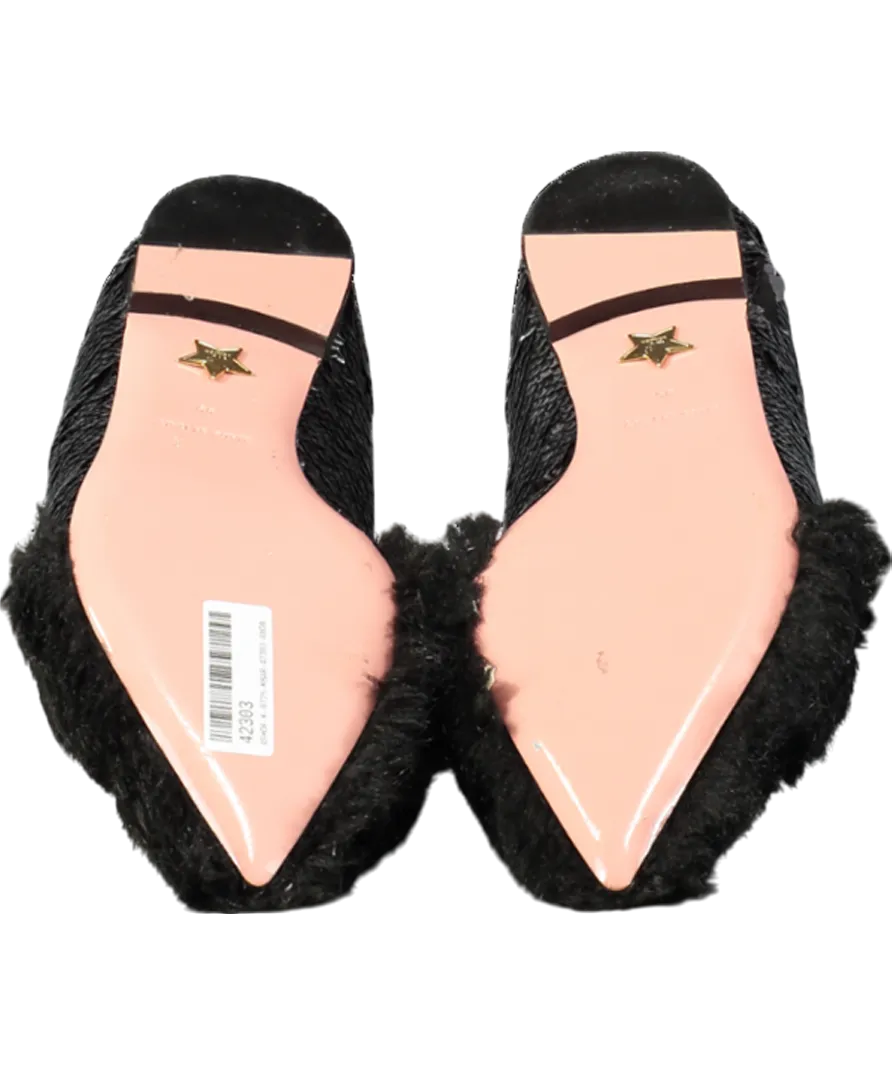 JF London Black Sequin Fur Flat Pumps UK 6 EU 39 👠