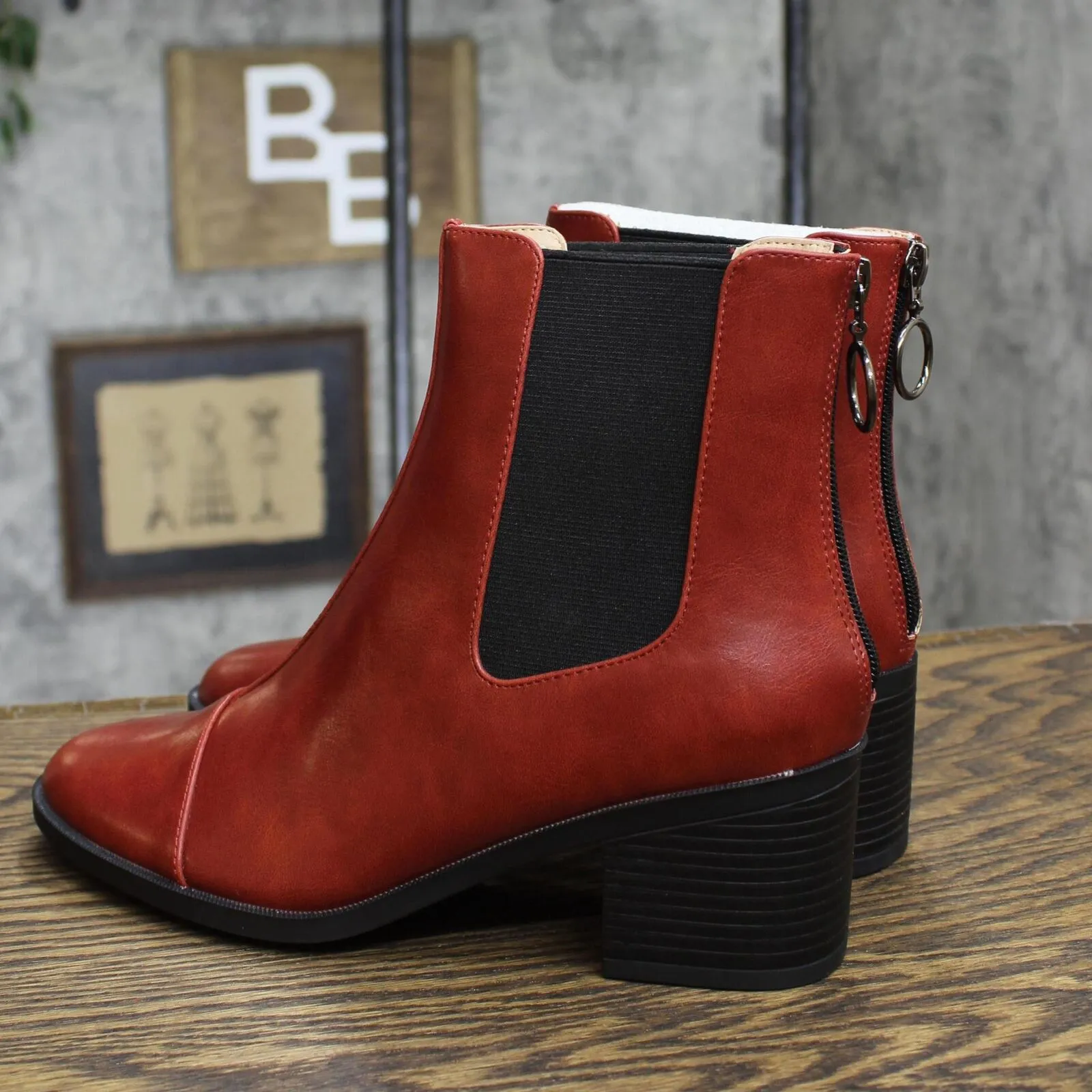 Journee Collection  Nigella Boot with Center Seam Detail O-Ring Zipper Red 8M