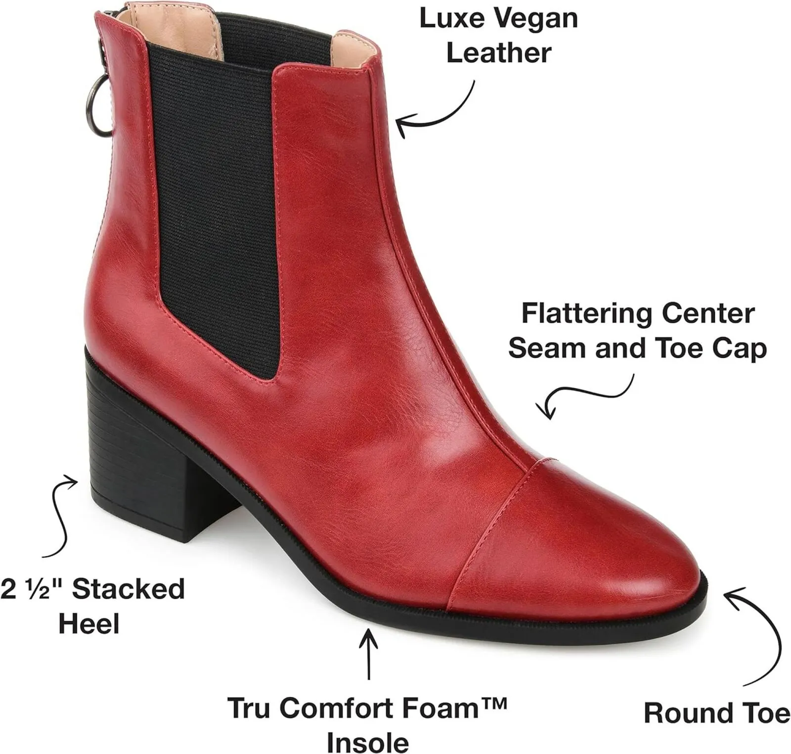 Journee Collection  Nigella Boot with Center Seam Detail O-Ring Zipper Red 8M