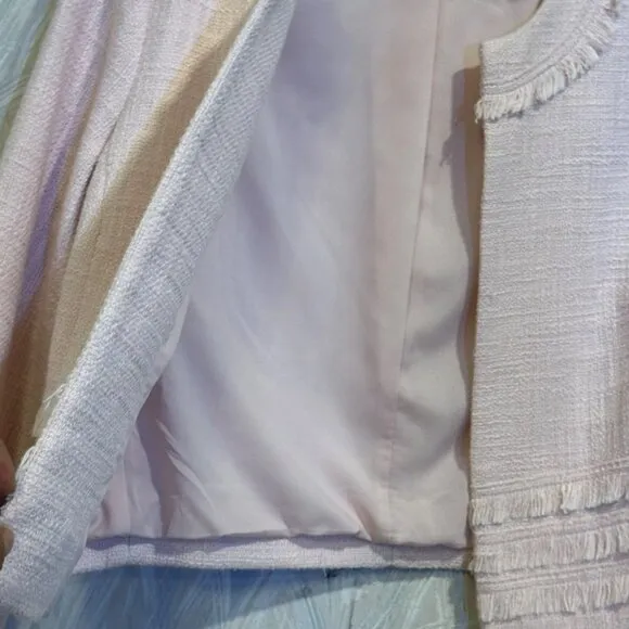 ✨Karl Lagerfeld Sz XS Women's Light Pink Cropped Tweed Open Front Jacket✨