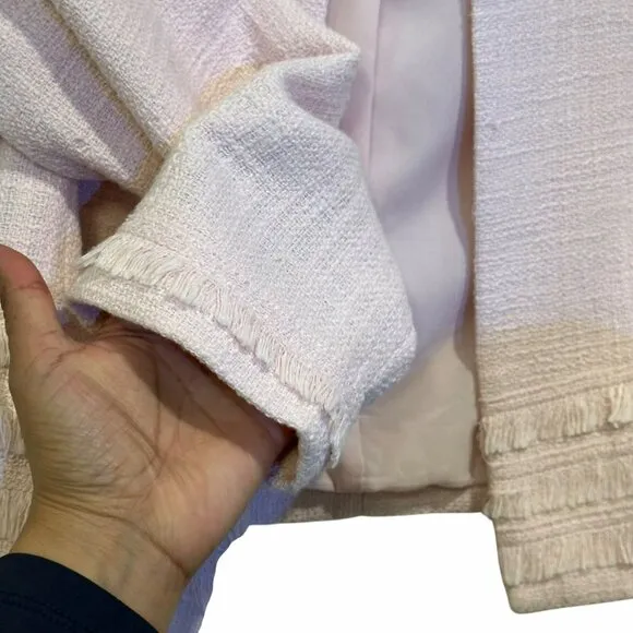 ✨Karl Lagerfeld Sz XS Women's Light Pink Cropped Tweed Open Front Jacket✨