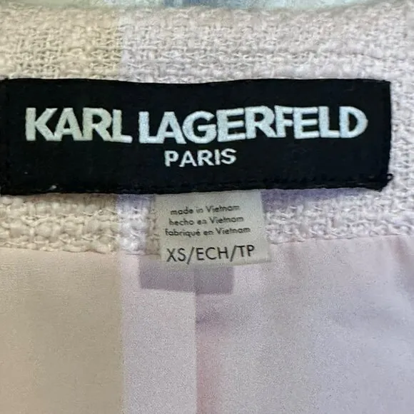 ✨Karl Lagerfeld Sz XS Women's Light Pink Cropped Tweed Open Front Jacket✨