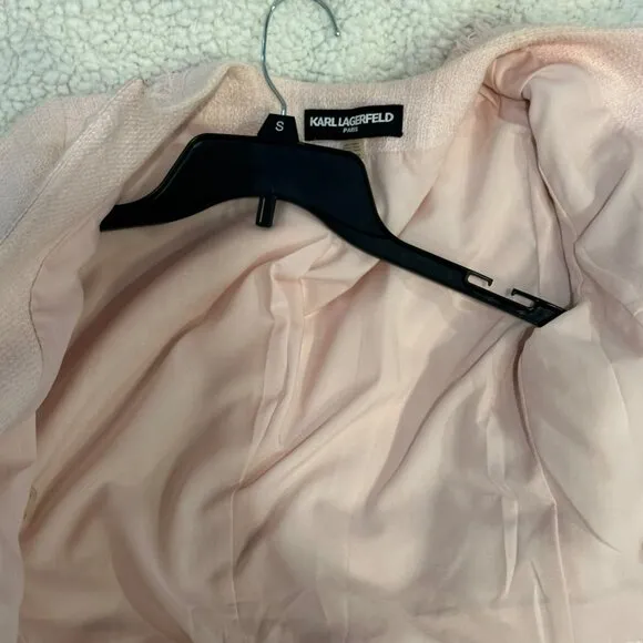 ✨Karl Lagerfeld Sz XS Women's Light Pink Cropped Tweed Open Front Jacket✨
