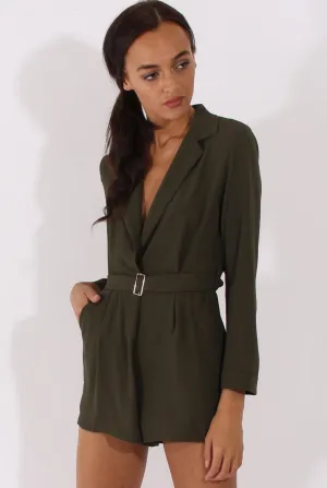Khaki Utility Belted Playsuit - Charlee