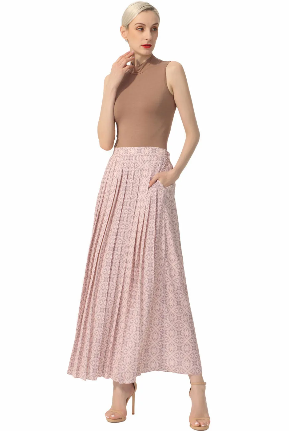 Kimi   Kai Women Print Box Pleat Maxi Skirt