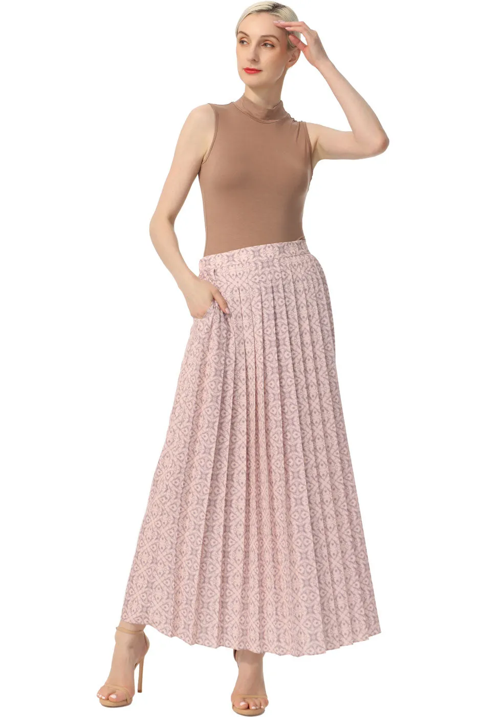 Kimi   Kai Women Print Box Pleat Maxi Skirt