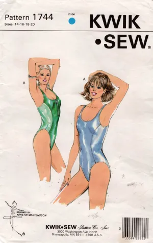 Kwik Sew 1744 Womens High Cut Leg Racing Swimsuits 1980s Vintage Sewing Pattern Bust 38 - 43 inches UNCUT Factory Folded