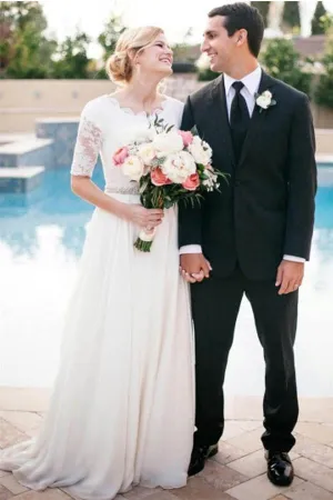 Lace A-Line Beading Ivory Half Sleeve Wedding Dress WD145