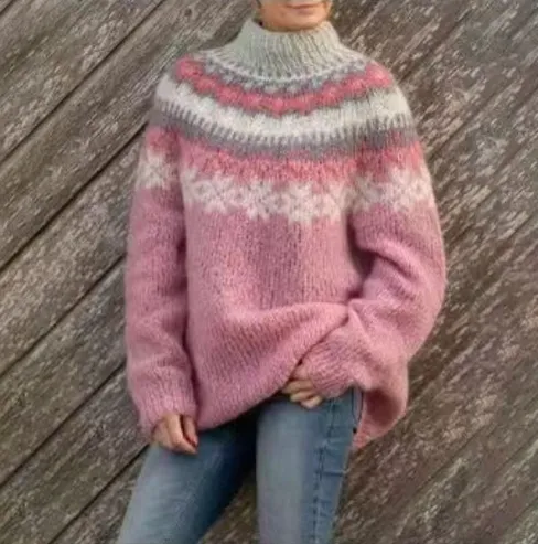 Langarm-Pullover mit Retro-Muster Für Frauen