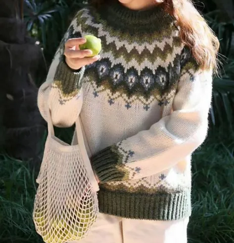 Langarm-Pullover mit Retro-Muster Für Frauen