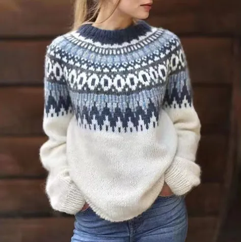 Langarm-Pullover mit Retro-Muster Für Frauen