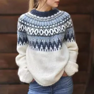 Langarm-Pullover mit Retro-Muster Für Frauen