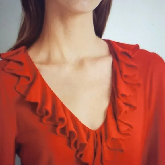 Lauren Ralph Lauren Women's Ruffle-Trim Jersey Red Sweater Size: Large  NWT