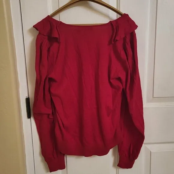 Lauren Ralph Lauren Women's Ruffle-Trim Jersey Red Sweater Size: Large  NWT