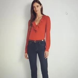 Lauren Ralph Lauren Women's Ruffle-Trim Jersey Red Sweater Size: Large  NWT