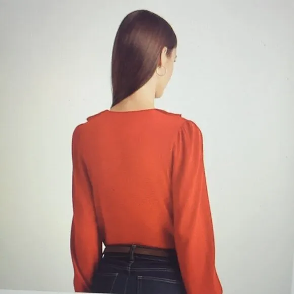 Lauren Ralph Lauren Women's Ruffle-Trim Jersey Red Sweater Size: Large  NWT