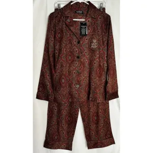 Lauren Ralph Lauren Womens S NWT Red Paisley Sateen Pajama Pants Set NEW Royalty
