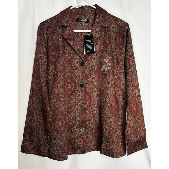 Lauren Ralph Lauren Womens S NWT Red Paisley Sateen Pajama Pants Set NEW Royalty