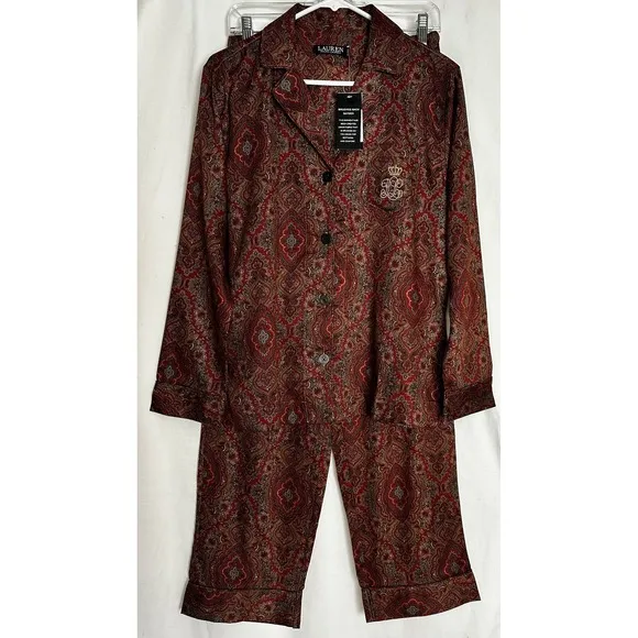 Lauren Ralph Lauren Womens S NWT Red Paisley Sateen Pajama Pants Set NEW Royalty