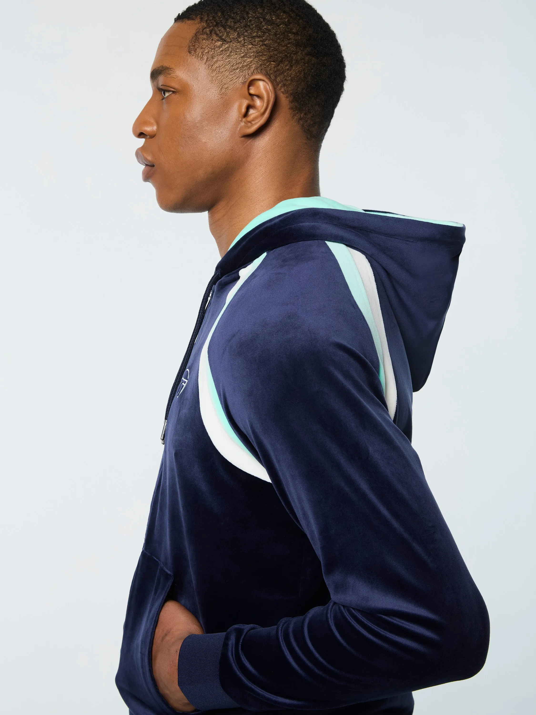 Lazaro Velour Hoodie- Maritime Blue