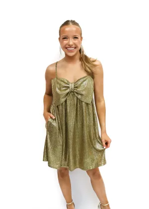LBLOX Bow Spaghetti Strap Dress - Gold