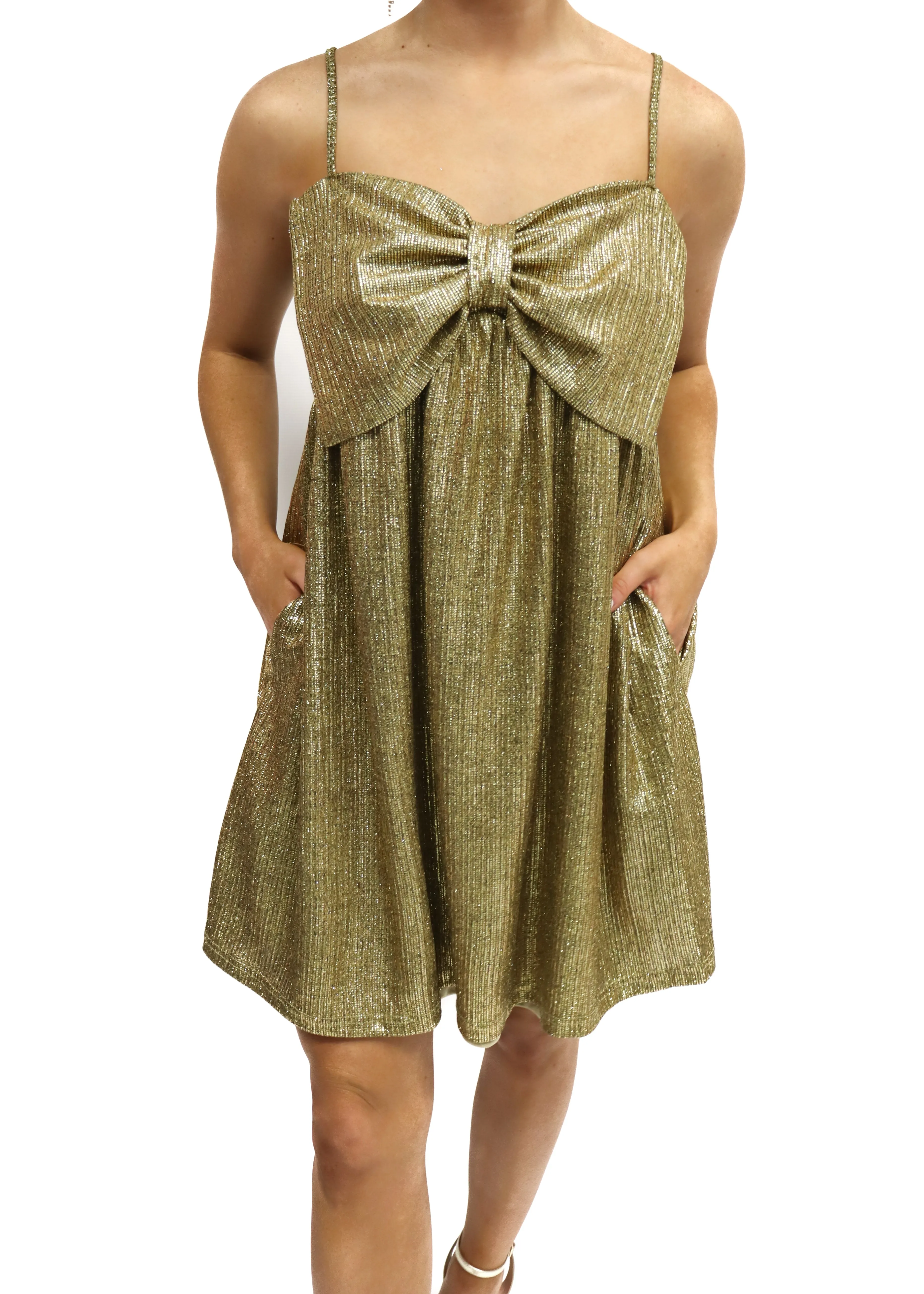 LBLOX Bow Spaghetti Strap Dress - Gold