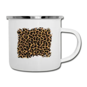 Leopard Print Camping Mug White Enamel Cup