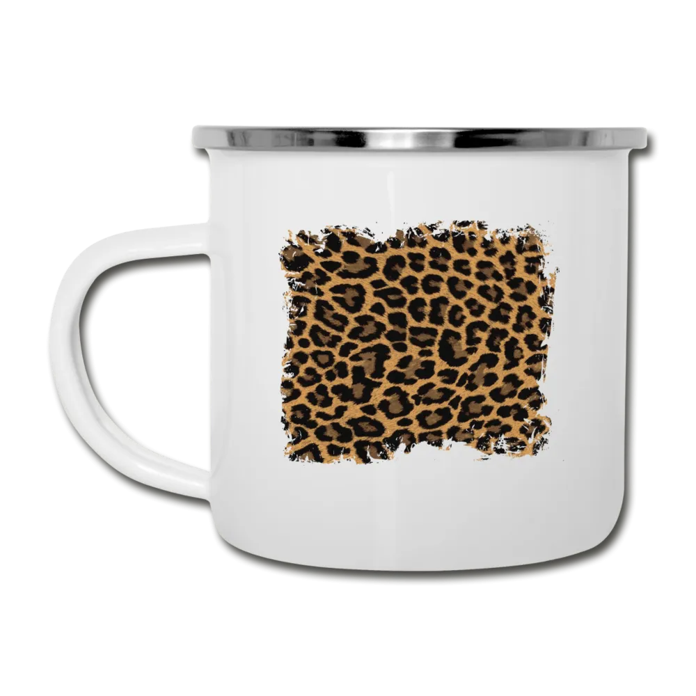 Leopard Print Camping Mug White Enamel Cup