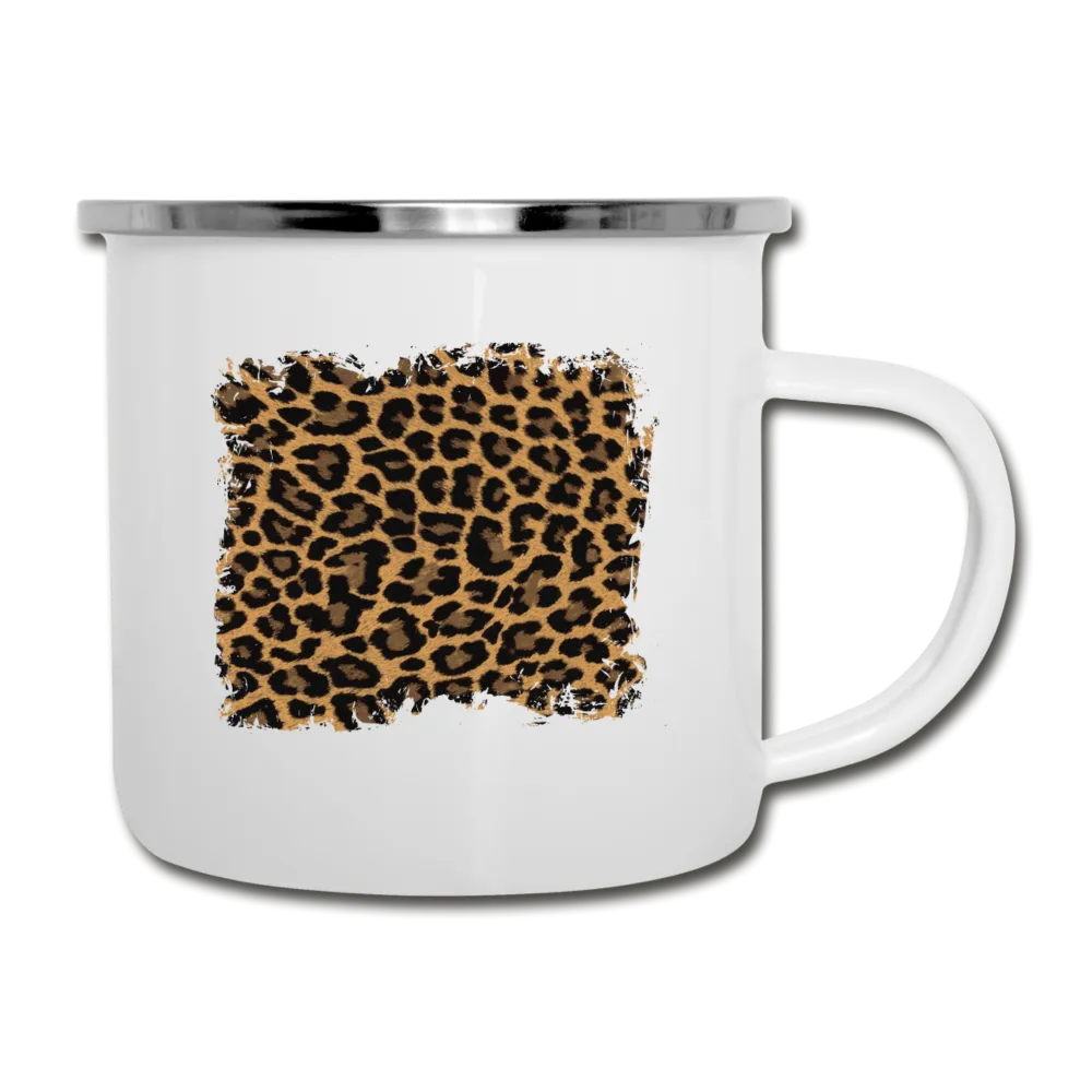 Leopard Print Camping Mug White Enamel Cup