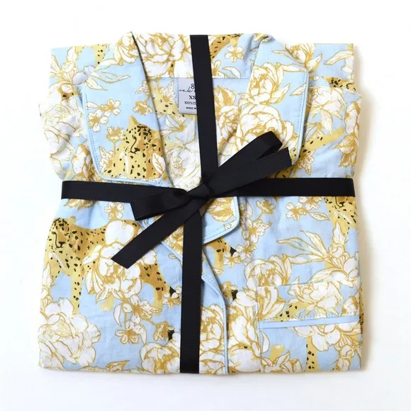 Leopard Rose PJ Set with Shorts &amp; Long Sleeve Top