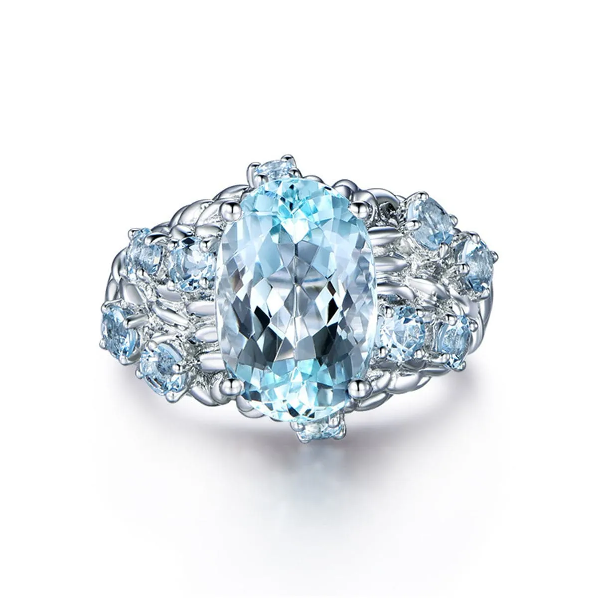 Light Blue Crystal & Cubic Zirconia Prong-Set Ring