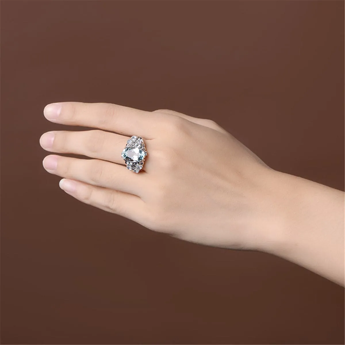 Light Blue Crystal & Cubic Zirconia Prong-Set Ring