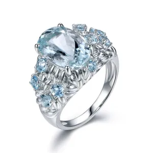 Light Blue Crystal & Cubic Zirconia Prong-Set Ring