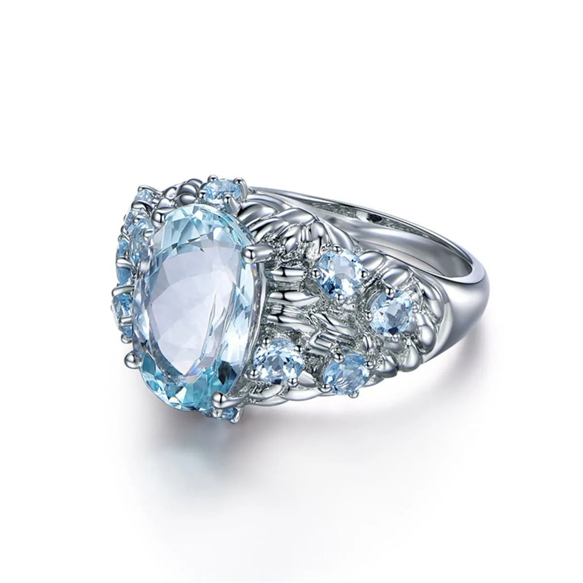 Light Blue Crystal & Cubic Zirconia Prong-Set Ring