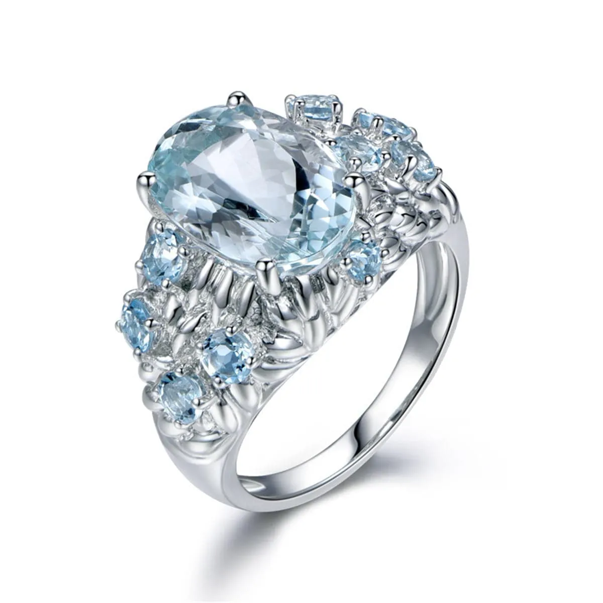 Light Blue Crystal & Cubic Zirconia Prong-Set Ring