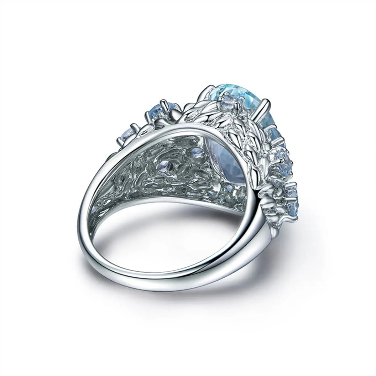 Light Blue Crystal & Cubic Zirconia Prong-Set Ring