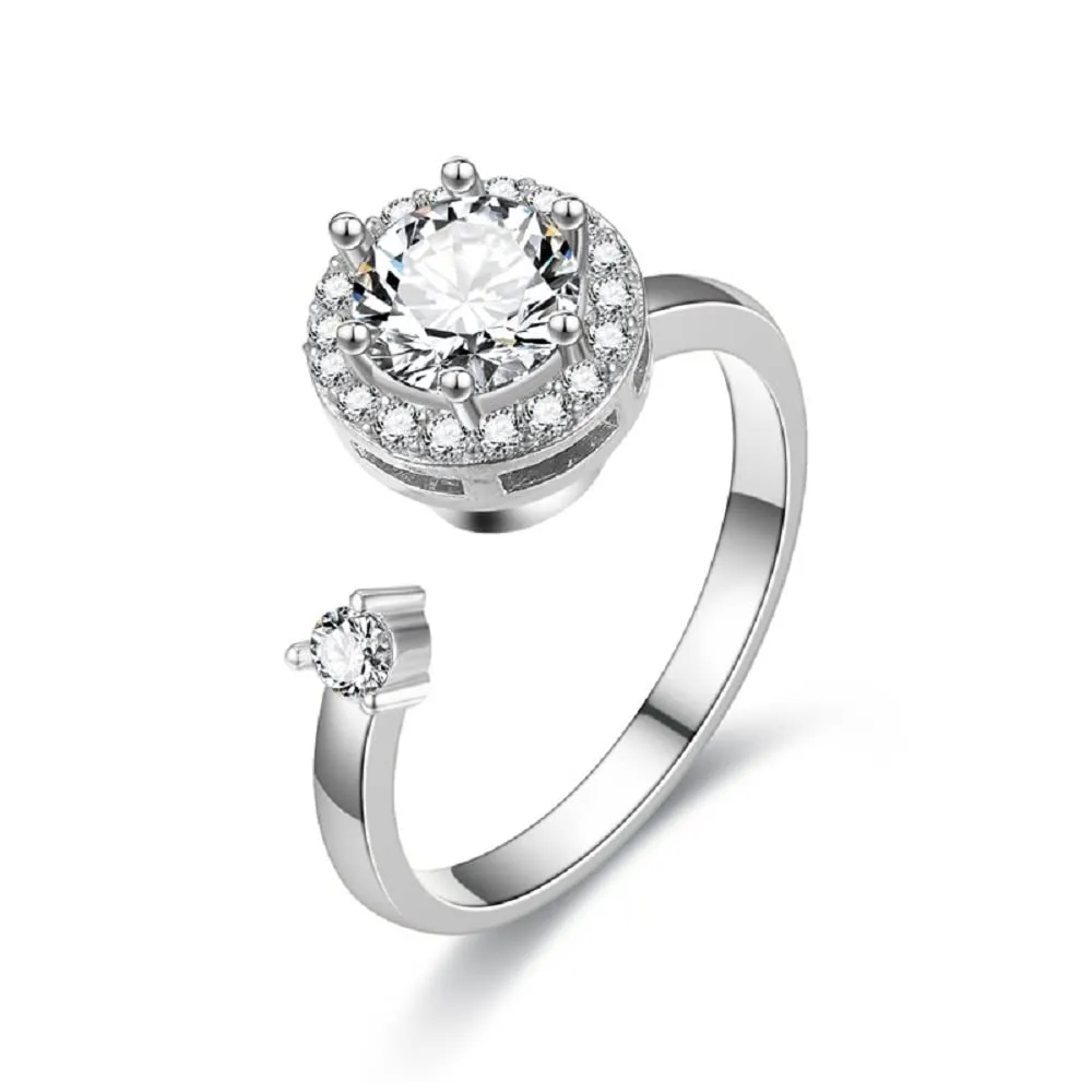 LIOYSIUT Rotating Live Mouth Ring Devil's Eye Ring Anti-Anxiety Stress Relief Micro-set Zircon Ring (angel eye)