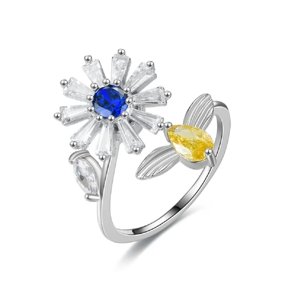 LIOYSIUT Rotating Live Mouth Ring Devil's Eye Ring Anti-Anxiety Stress Relief Micro-set Zircon Ring (angel eye)