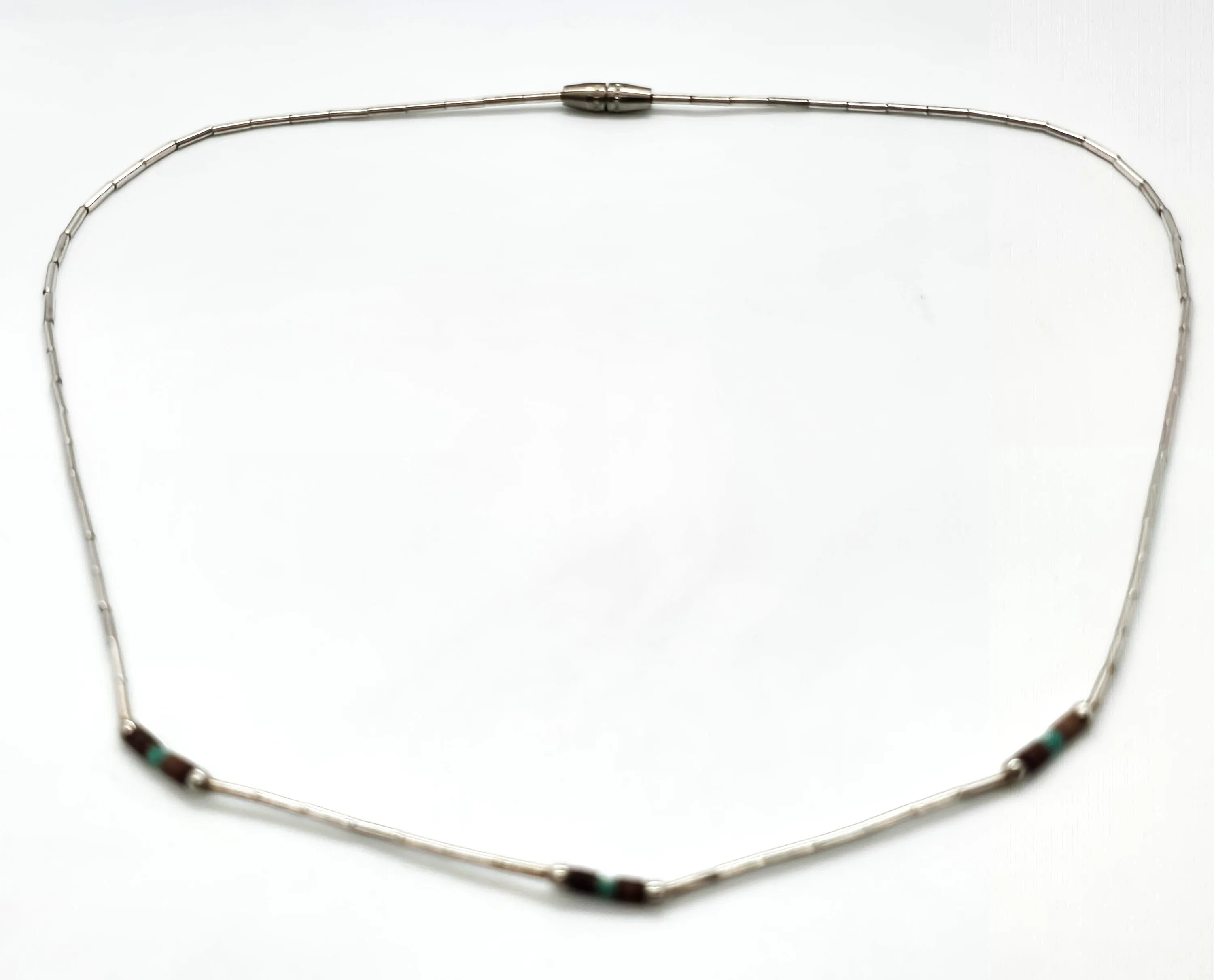 Liquid silver plated heishi beaded vintage block turquoise and shell Native retro necklace