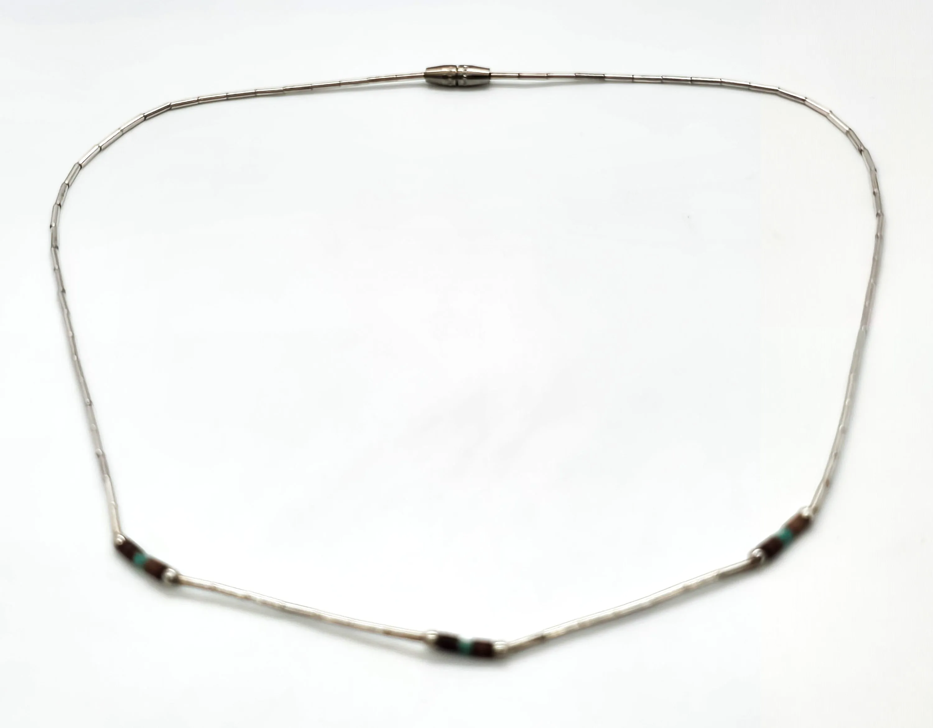 Liquid silver plated heishi beaded vintage block turquoise and shell Native retro necklace