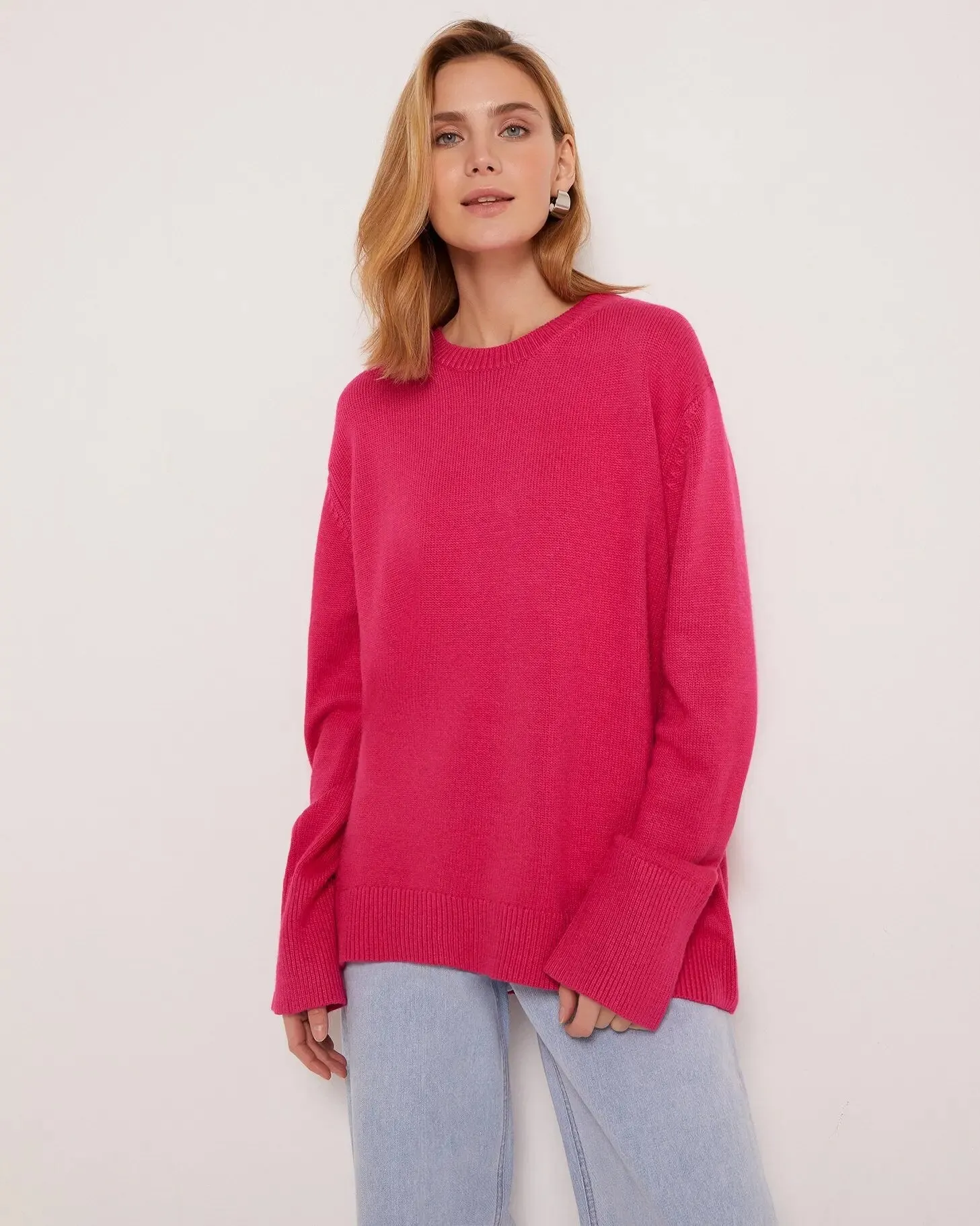 Loose Knitted Sweater For Women Elegant O-Neck Long Sleeve Knitted Pullover Top Warm Thick Jumpers