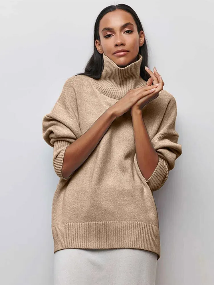 Loose Knitted Sweater For Women Elegant O-Neck Long Sleeve Knitted Pullover Top Warm Thick Jumpers